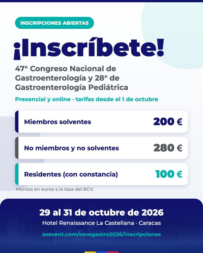 Inscripciones abiertas al 47° Congreso Nacional de Gastroenterología SOVEGASTRO 2026