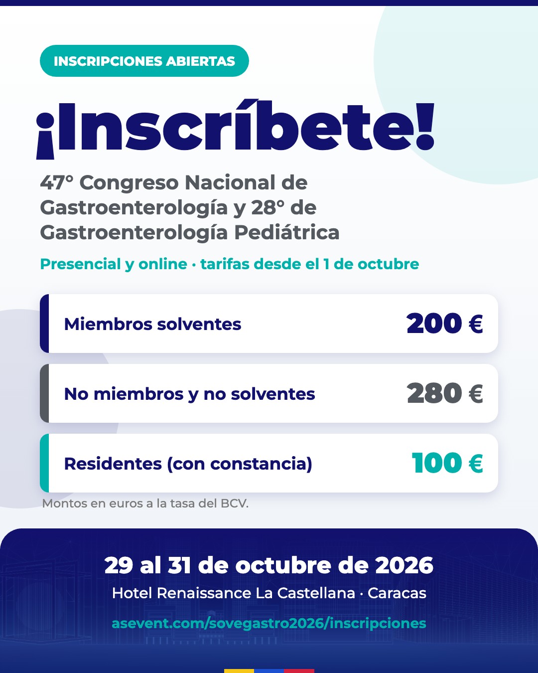 Inscripciones abiertas al 47° Congreso Nacional de Gastroenterología SOVEGASTRO 2026